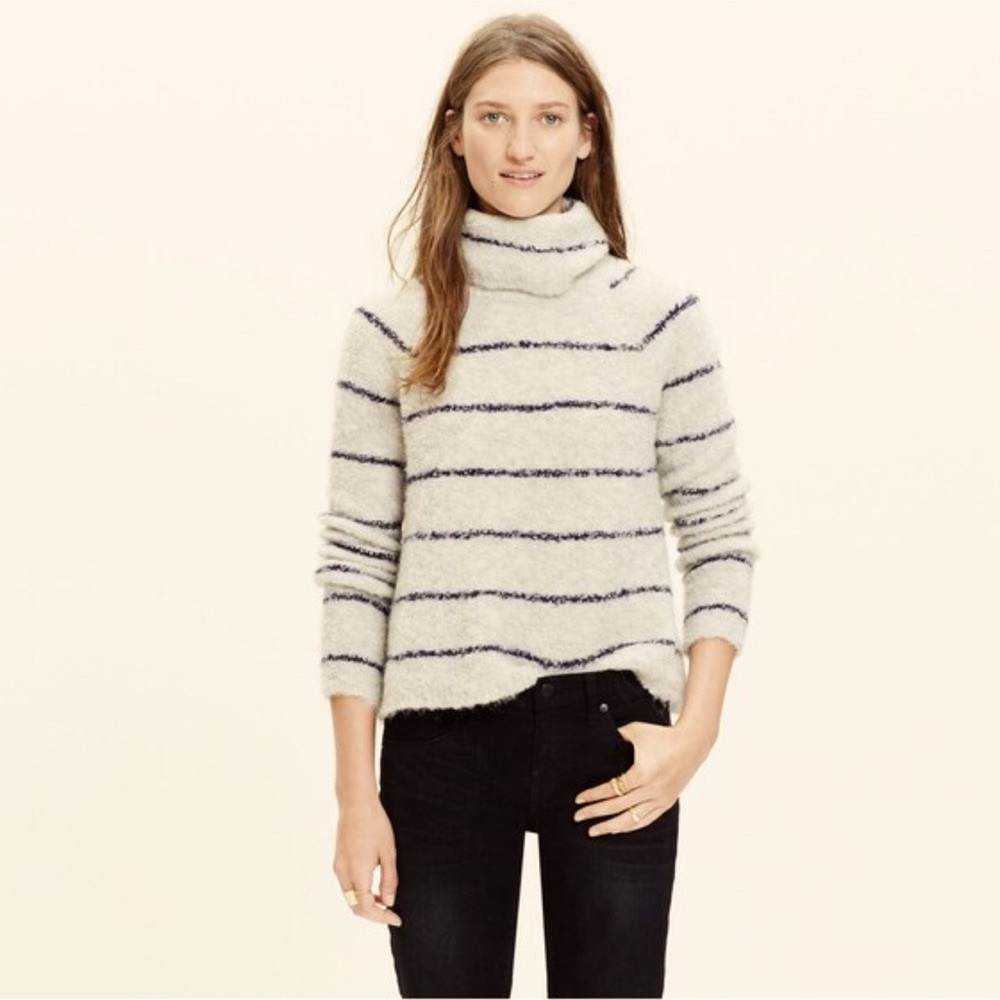 Madewell Roundtrip Stripe Turtleneck Sweater in Hthr Cloud | Wool Blend | Sz M